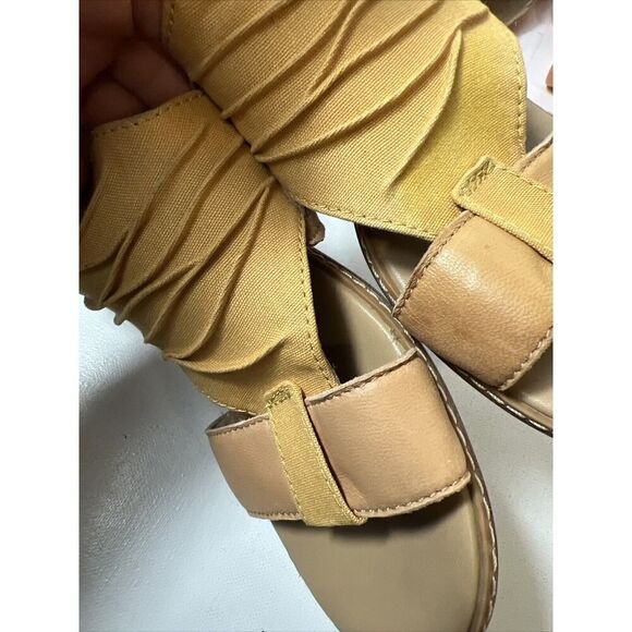 Timberland Mustard Tan Leather/Canvas Wrap Sandals Womens 8 Open Toe Ankle Strap - Picture 11 of 11